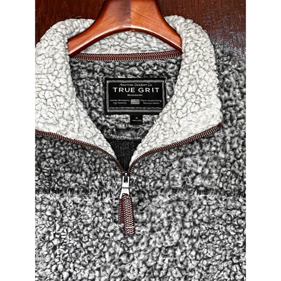 TRUE GRIT CHARCOAL GRAY SHERPA FLEECE 1/4 ZIP PULLOVER JACKET MEDIUM M - Picture 1 of 4
